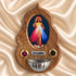 Divine Mercy olive wood holy water font with Jesus image, natural wood grain and small basin
