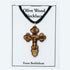 Olive wood crucifix necklace on a card with text 'Olive Wood Necklace' and 'From Bethlehem'.