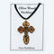 Olive Wood Necklace with cross pendant on a white card, labeled 'From Bethlehem'.
