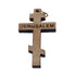 Wooden cross pendant with 'Jerusalem' engraved on a white background