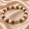 First Communion Olive Wood Bracelet with Pearlescent Beads & Cross