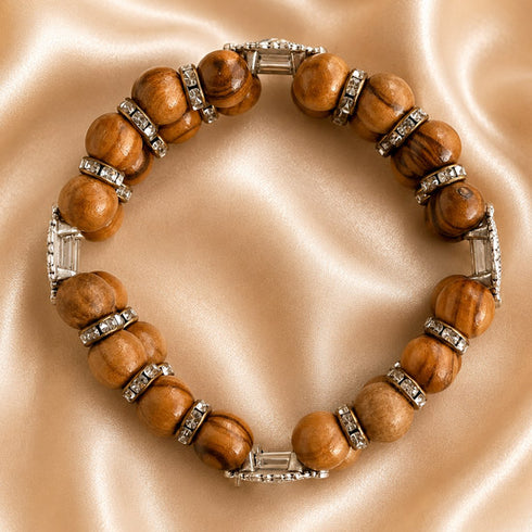 Olive Wood Double-Strand Bracelet with Four Catholic Medals