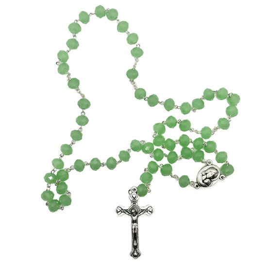 Green Crystal Rosary with Jerusalem Holy Soil Medal