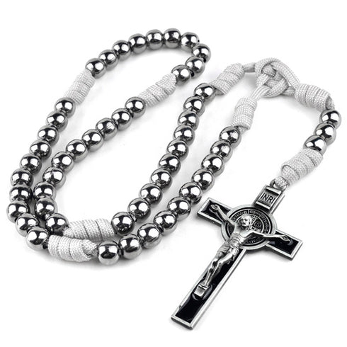 Silver Iron Bead St. Benedict Paracord Rosary