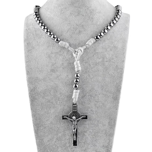 Silver Iron Bead St. Benedict Paracord Rosary