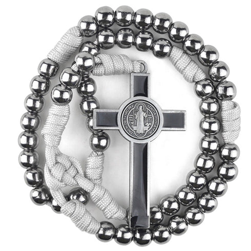 Silver Iron Bead St. Benedict Paracord Rosary