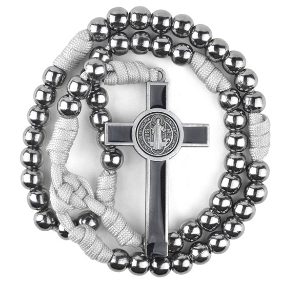 Silver Iron Bead St. Benedict Paracord Rosary