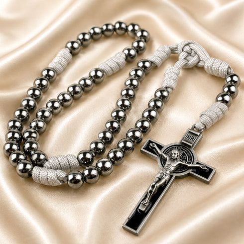 Silver Iron Bead St. Benedict Paracord Rosary