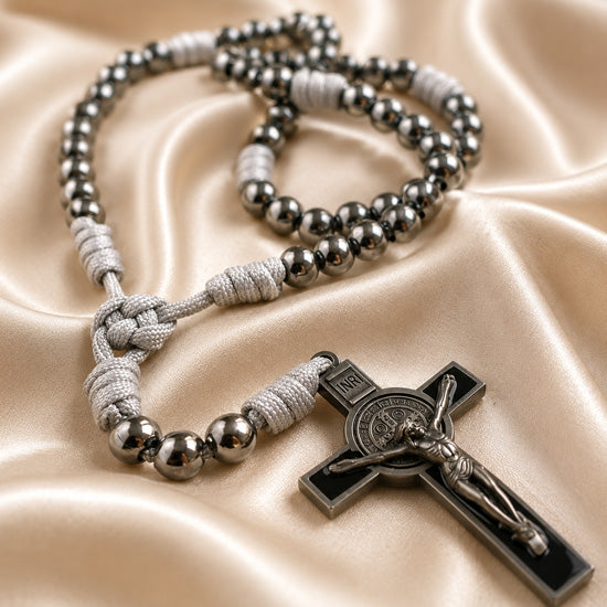 Silver Iron Bead St. Benedict Paracord Rosary