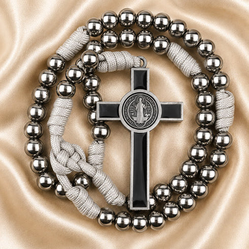 Silver Iron Bead St. Benedict Paracord Rosary