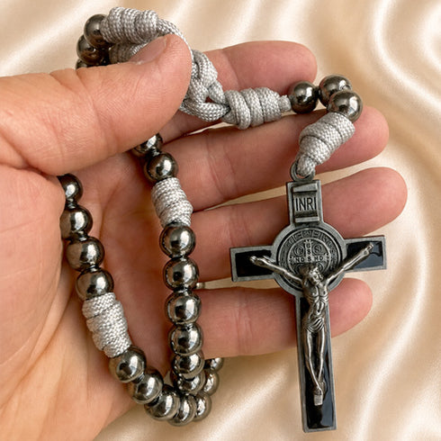Silver Iron Bead St. Benedict Paracord Rosary