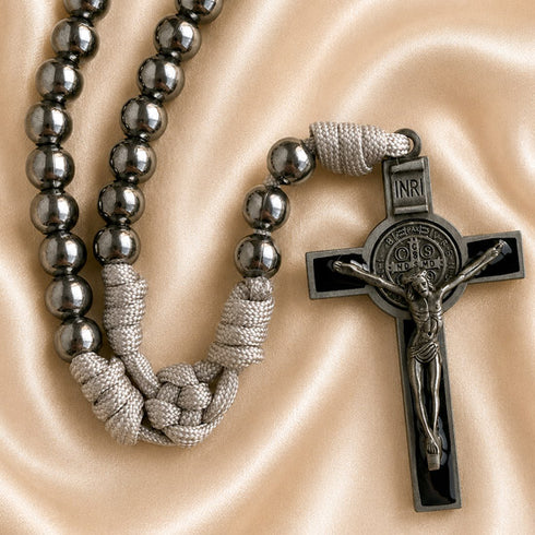 Silver Iron Bead St. Benedict Paracord Rosary