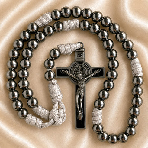 Silver Iron Bead St. Benedict Paracord Rosary