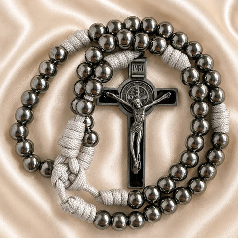 Silver Iron Bead St. Benedict Paracord Rosary