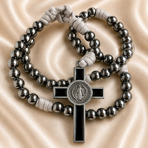Silver Iron Bead St. Benedict Paracord Rosary