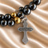 Hematite Crucifix Bracelet with Gold Accents from the Holy Land