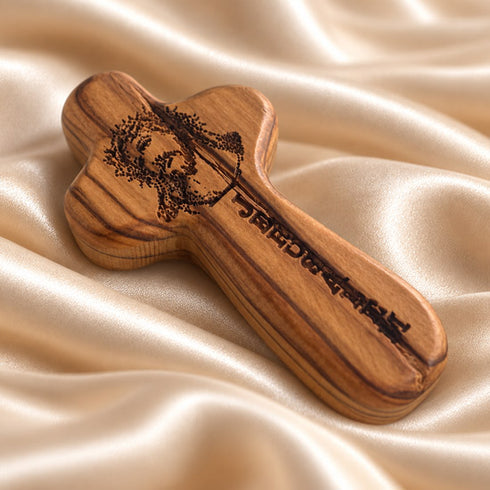 Olive Wood Comfort Cross with Holy Face of Jesus