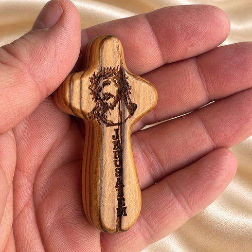 Olive Wood Comfort Cross with Holy Face of Jesus