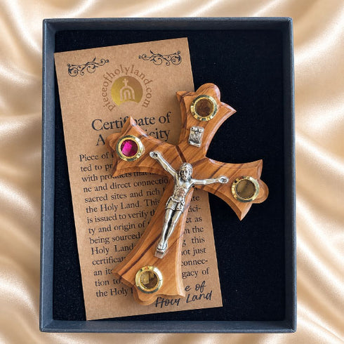 Holy Land Olive Wood Crucifix Magnet with Four Holy Elements