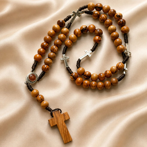 Seven Sorrows Rosary with Holy Soil & Olive Wood Cross