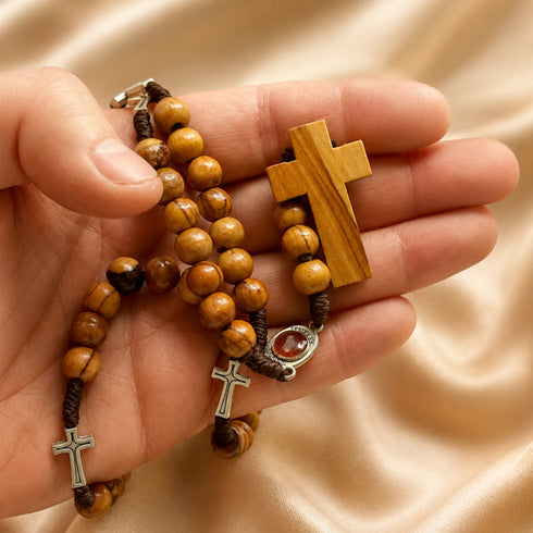 Seven Sorrows Rosary with Holy Soil & Olive Wood Cross