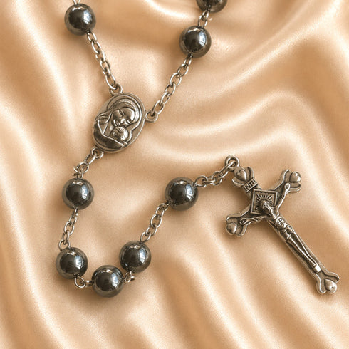 Black Hematite Rosary with Holy Soil from Jerusalem