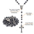 Black hematite rosary with detailed components labeled on a white background