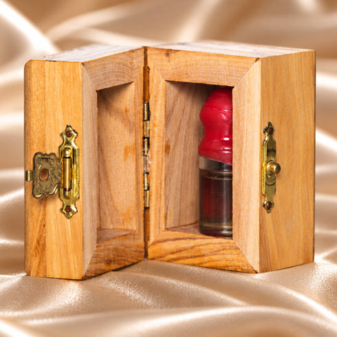 Holy water gift set with bottle and natural olive wood presentation box