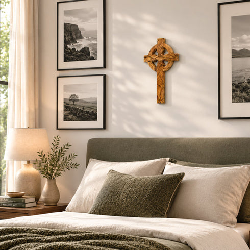 Handmade Irish Celtic Olive Wood Cross from the Holy Land