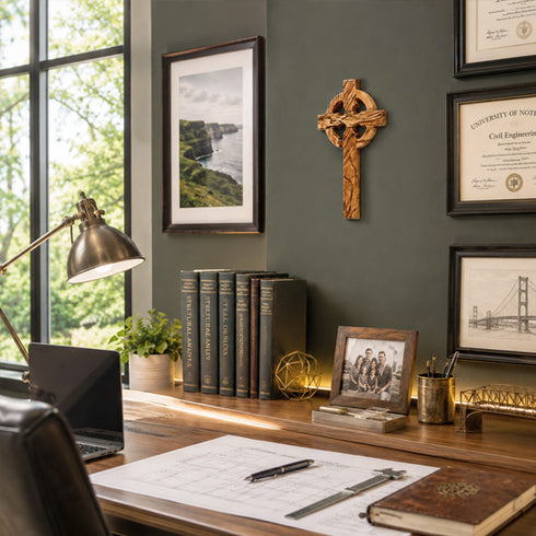 Handmade Irish Celtic Olive Wood Cross from the Holy Land
