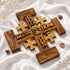 Olive wood Jerusalem Cross with God Bless Our Home carved on it