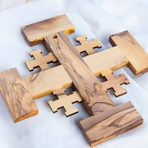 Back of an olive wood Jerusalem Cross