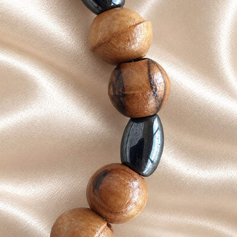 Jerusalem Cross Bracelet with Olive Wood & Hematite