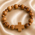 Jerusalem Olive Wood Stretch Bracelet with Wooden Cross