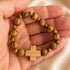 Jerusalem Olive Wood Stretch Bracelet with Wooden Cross