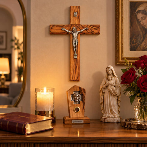 Jesus Crown of Thorns Olive Wood Standing Plaque