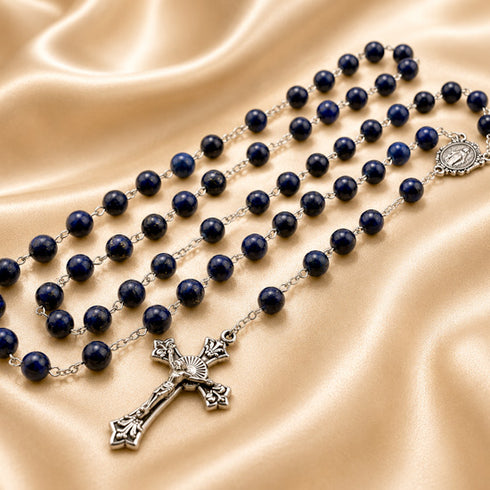 Lapis Lazuli Rosary with Miraculous Medal Centrepiece