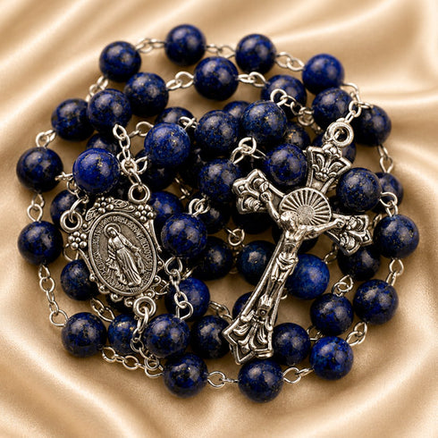 Lapis Lazuli Rosary with Miraculous Medal Centrepiece