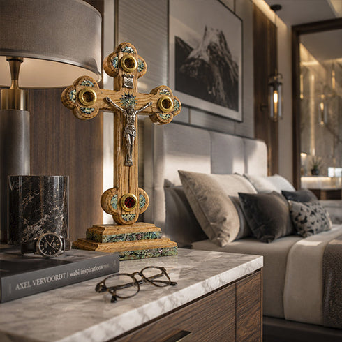Roman Catholic Mother-of-Pearl Budded Crucifix with Four Holy Elements
