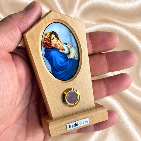 Madonna of the Streets Olive Wood Plaque from Bethlehem