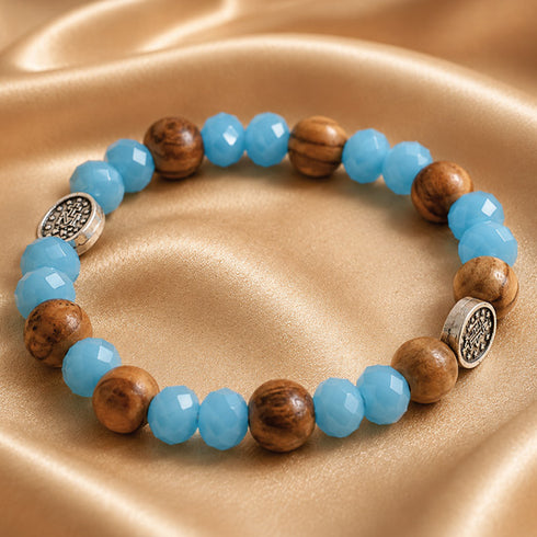 Miraculous Medal Olive Wood Bracelet with Turquoise Crystal