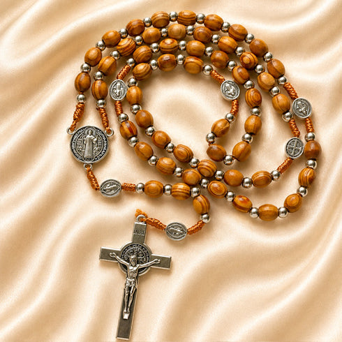 Olive Wood Rosary with St. Benedict Medal Beads