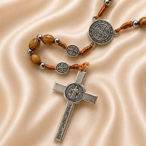 Olive Wood Rosary with St. Benedict Medal Beads