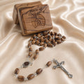 Olive Wood Rosary with Holy Soil & Piece of Holy Land Box