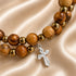 Olive Wood Wrap Bracelet with Bronze-Tone Beads & Cross