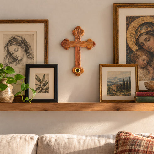Olive wood budded cross with Jerusalem holy soil, product view 6