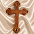 Olive wood budded cross with Jerusalem holy soil and natural wood grain