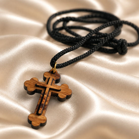 Olive Wood Budded Cross Necklace from Bethlehem