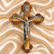 Olive wood budded crucifix with abalone inlay and Stations of the Cross