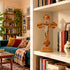 Bethlehem olive wood budded standing crucifix in a family room